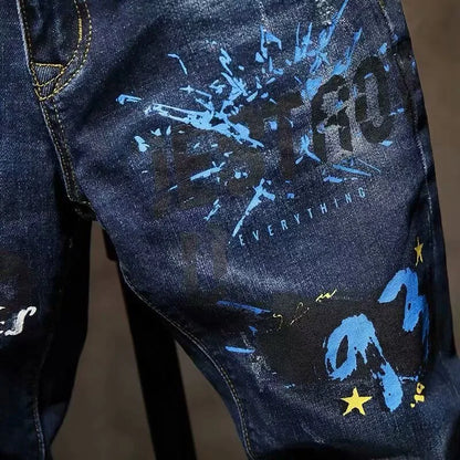 Spring and Autumn Fashion Trend Printed Straight-Leg Stretch Denim Jeans For Men Comfortable Casual Sports High-Quality Jeans