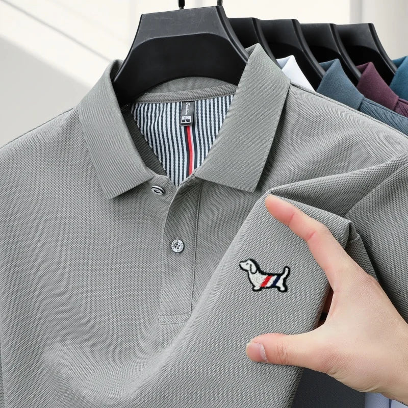 100% pure cotton men's classic dog polo shirt, business casual, sweat absorbing, breathable, daily use, short sleeved T-shirt