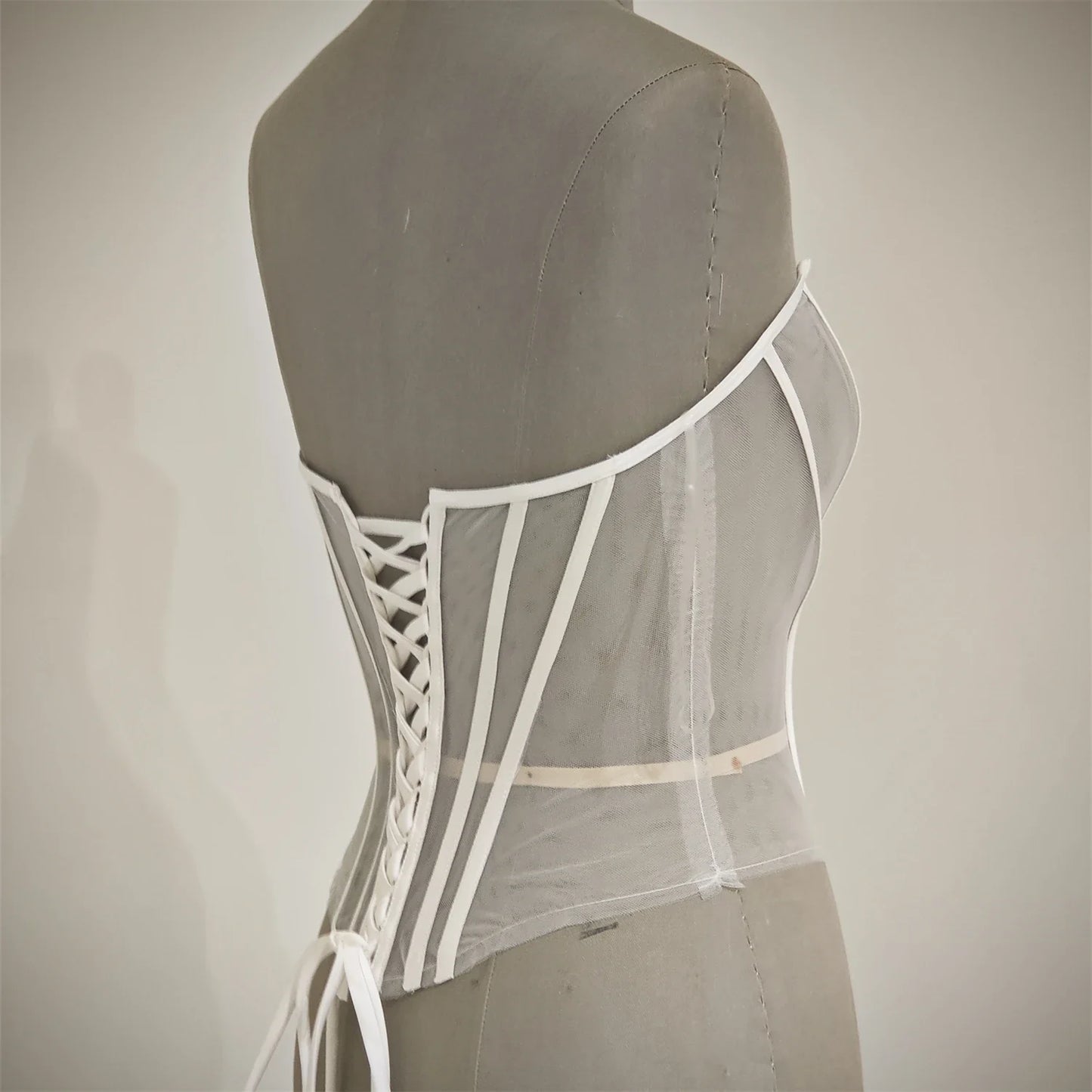 Custom Made Women Sexy Illusion Corset Tulle With Bones Wedding Dress Inner Wear Grils Shapewear Body Restraint Bodice Of Bride