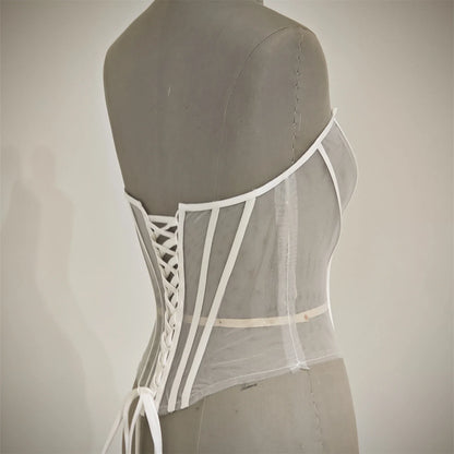 Custom Made Women Sexy Illusion Corset Tulle With Bones Wedding Dress Inner Wear Grils Shapewear Body Restraint Bodice Of Bride