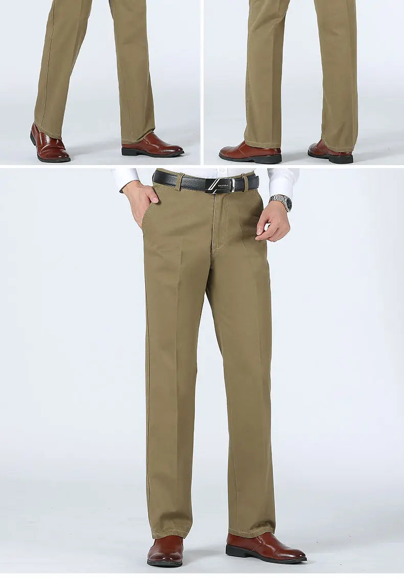 Men's Office-Ready 100% Cotton Casual Business Pants Autumn Thickened Summer Thin Solid Color Quick-Drying Work Trousers GOZBKF