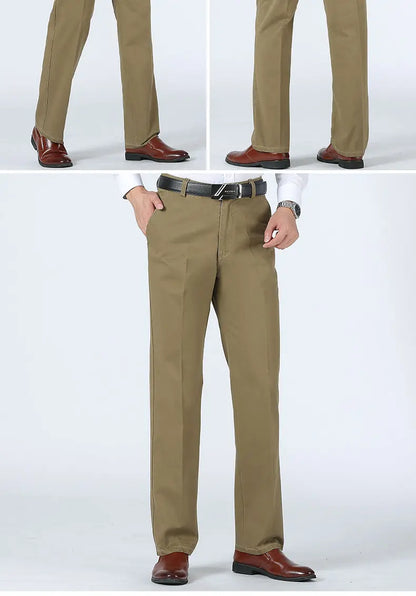 Men's Office-Ready 100% Cotton Casual Business Pants Autumn Thickened Summer Thin Solid Color Quick-Drying Work Trousers GOZBKF
