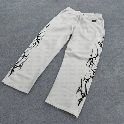 2025 new European and American retro punk complex design printed zipper cardigan hoodie trousers sweatpants suit street wear