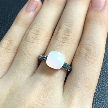 10.6mm Elegant Blue Topaz Zircon Ring Dual Tone Black Gun & Rose Gold 30 Colors Candy Crystal Jewelry Gift for Women
