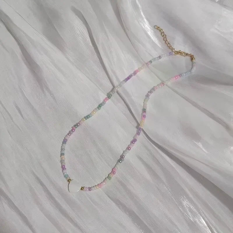 Handmade Rainbow Seed Beads Simple Choker Necklace Candy Color Neck Chain Women's Wild Sweet Colorful Collar Jewelry