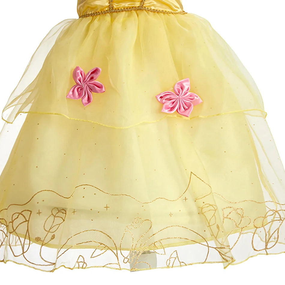 Jasmine Rapunzel Snow Queen Elsa Princess Dress Girl Mesh Sequin Dress Kids Cosplay Belle Aurora Costumes Carnival Party Gowns