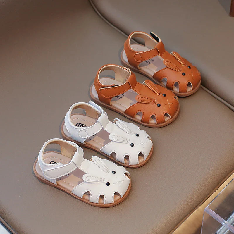 Toddler Children Sandals Rabbit Lovely White Brown Kids Summer Shoes Unisex Breathable Flexiable Comfy Boys Girls Shoes 21-30