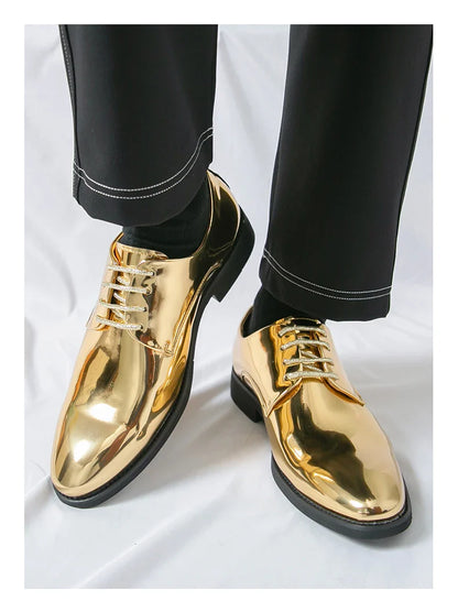 Luxury Silver Dress Shoes Man Patent Leather Shoes Large Size 50 Wedding Shoes Men Pointed toe Party Shoes Designer Formal Shoes