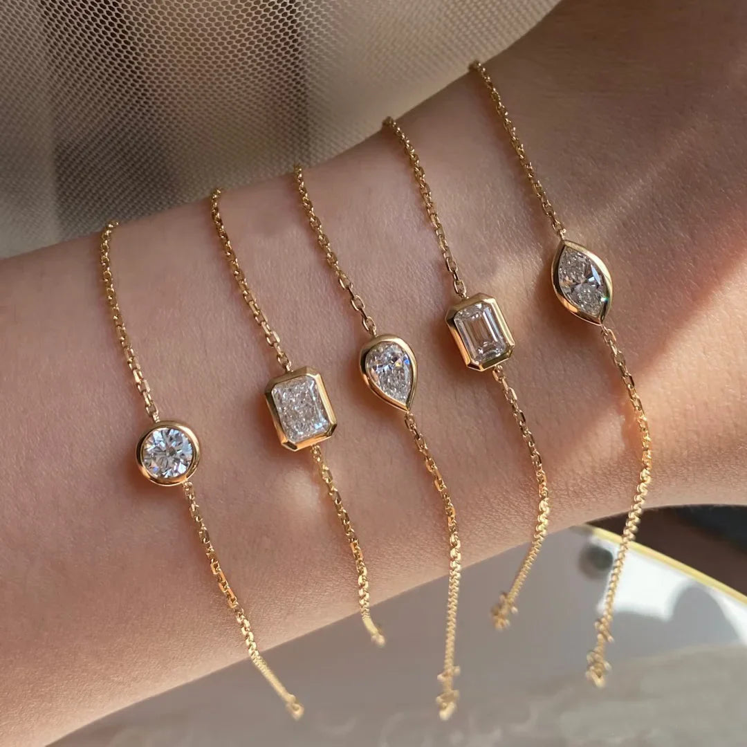 1CT Solitaire Diamond Moissanite Bubble Bracelets For Women 925 Silver Plated 18k Minimalist Charm Wrist Chain Adjustable