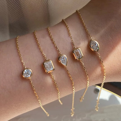 1CT Solitaire Diamond Moissanite Bubble Bracelets For Women 925 Silver Plated 18k Minimalist Charm Wrist Chain Adjustable