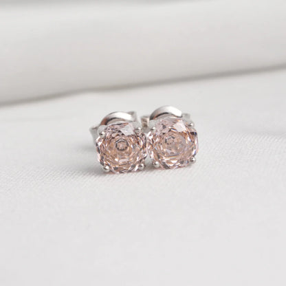 Potiy Rose Cut Octagon Morganite Pink Stud Earrings, 1.5ct Cubic Zirconia 925 Sterling Silver Earrings for Women Mother Day