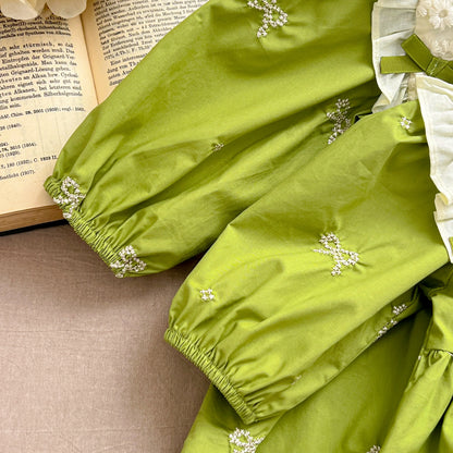 Outono 0-6 anos Vestido de Princesa para Meninas Roupas de Bebê Menina Gola Borboleta Roupas de Bebê Menina Peça Única Vestido Infantil Bordado
