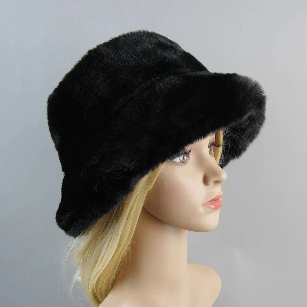 Hot Fashion Fake Rabbit Fur Hats Super Soft Women Winter Hat Cotton Lining Warm Russian Fashion Ski Beanies Plush Solid Color