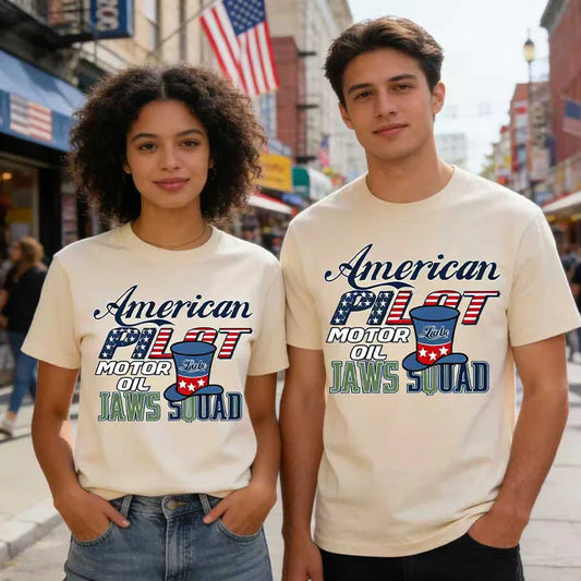 Unisex  American Pilot Motor Oil Graphic T-Shirt USA Flag Print Casual Streetwear Short Sleeve Tee Tee for Men Women