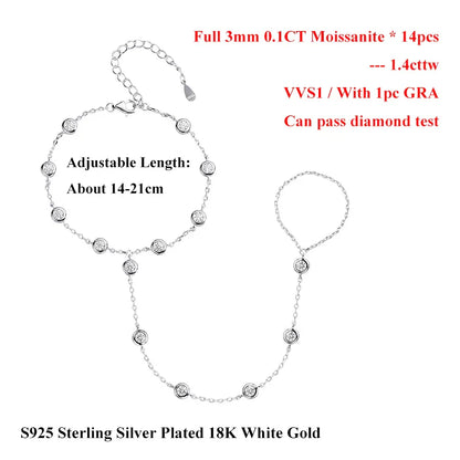 3mm Round Bezel Moissanite Bracelets for Women 14-21cm Adjustable Chain GRA Certified s925 Silver Diamond Bubble Bracelet