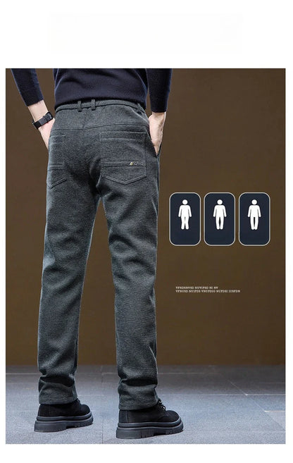 Men's Winter Casual Pants Thick Fleece Warm Elastic Waist Straight Slim Trousers Light Business Comfort Daily Wear Thermal Pants
