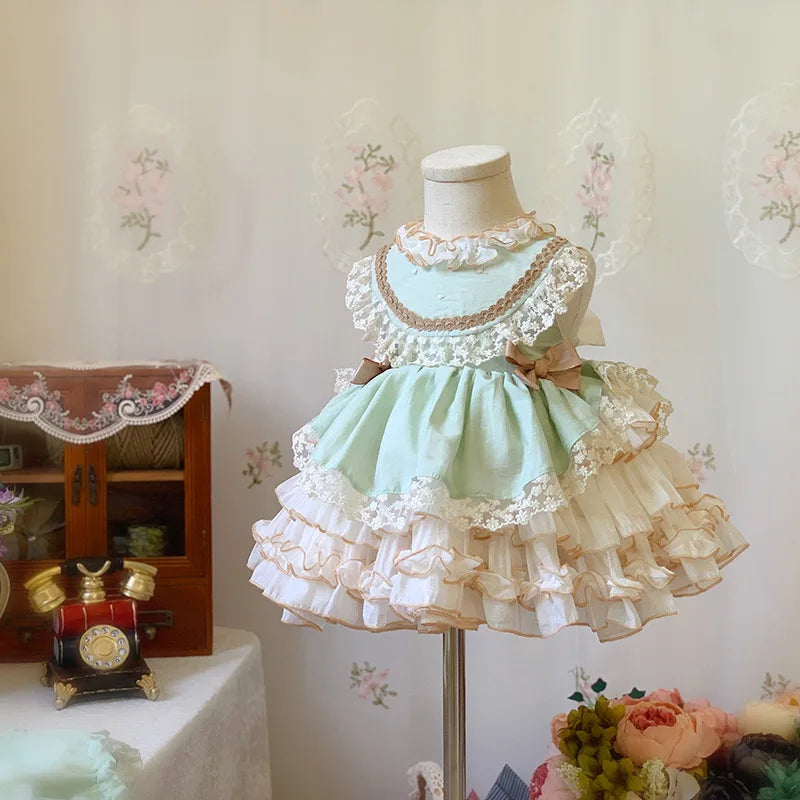 Dress Summer New Bow Lace Cake Princess Dress Birthday Banquet Wedding Flower Girl Performance Clothing