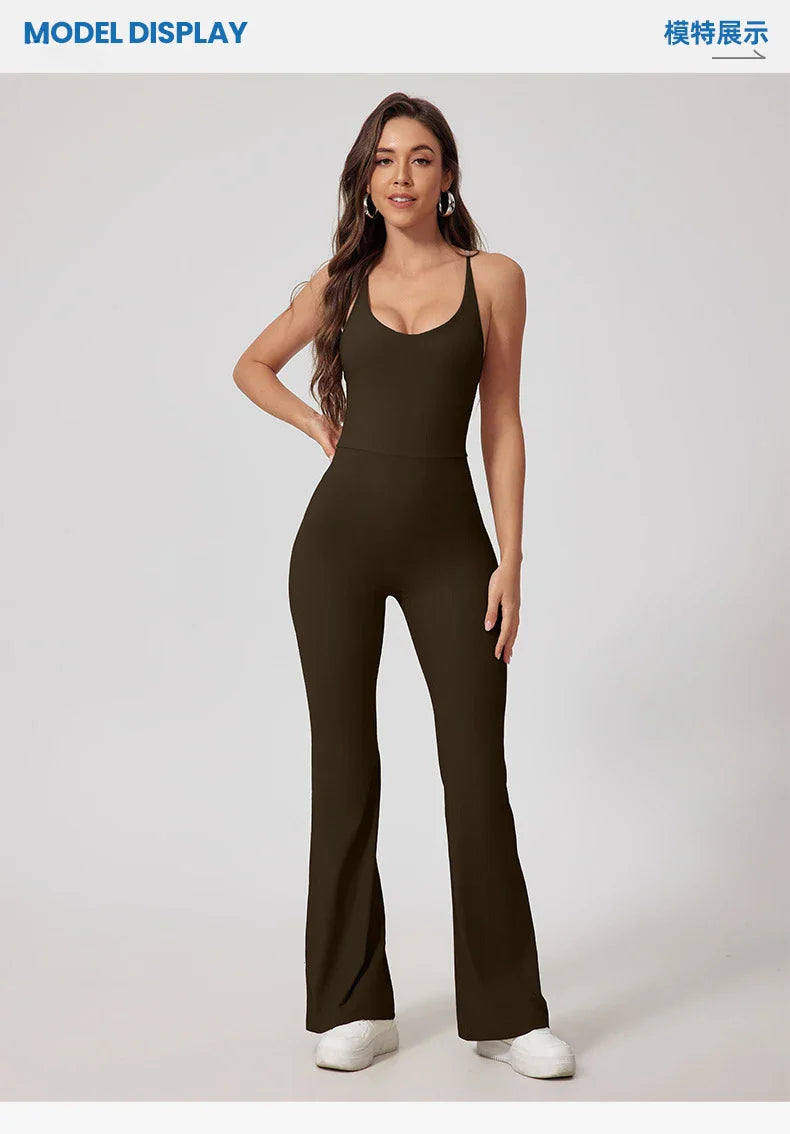 Seamless Yoga Jumpsuit Sets Beautiful Back Tight Hip Lift Trousers Micro Flared Trousers Outdoors Sports Fitness tracksuit Woman
