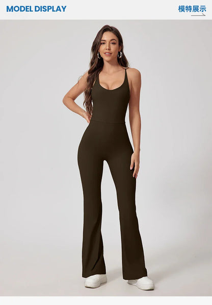 Seamless Yoga Jumpsuit Sets Beautiful Back Tight Hip Lift Trousers Micro Flared Trousers Outdoors Sports Fitness tracksuit Woman