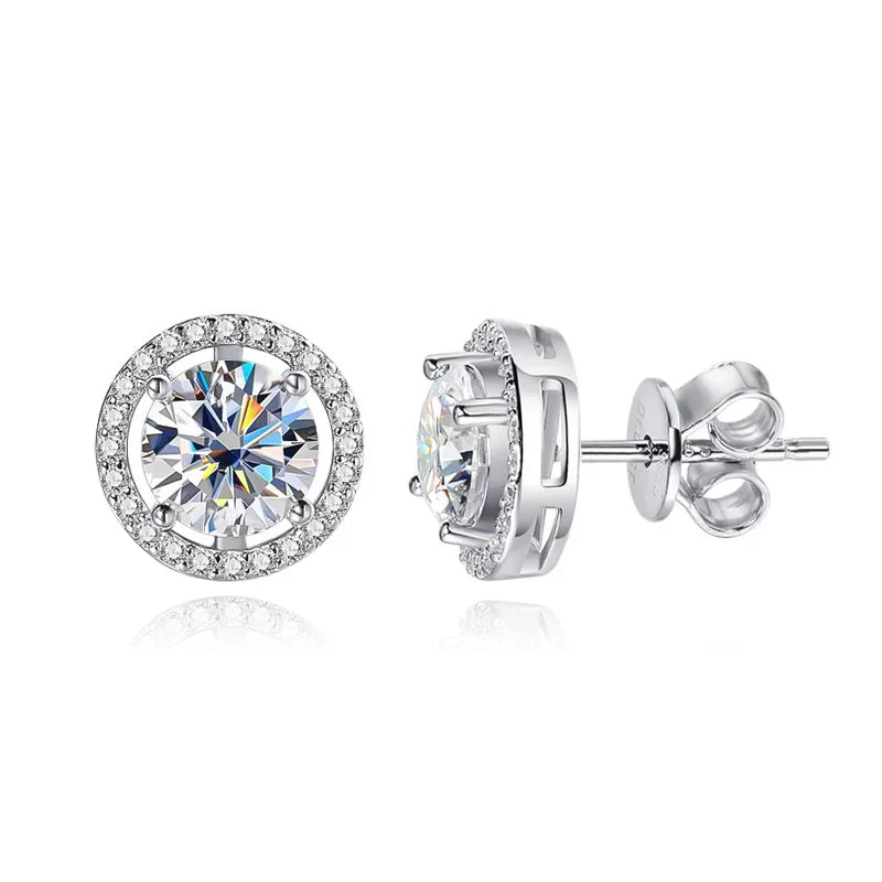 100% 925 Sterling Silver 0.5-2 Carat Moissanite Stud Earrings For Women D Color Diamond Earring Sparkling Fine Jewelry