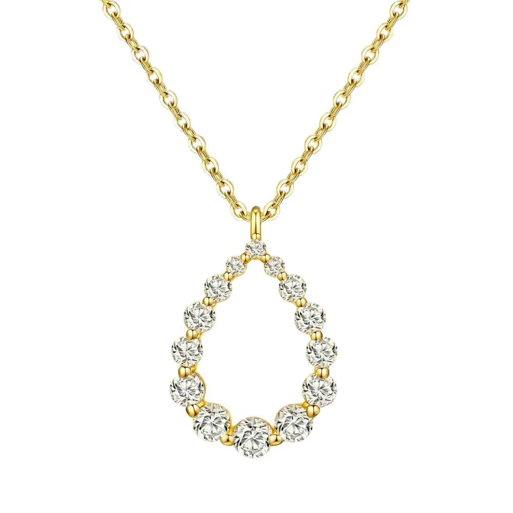 Hollow Waterdrop Full Moissanite Diamond Pendant Necklace For Women S925 Silver Plated 18k Gold Teardrop Neckchain Fine Jewelry