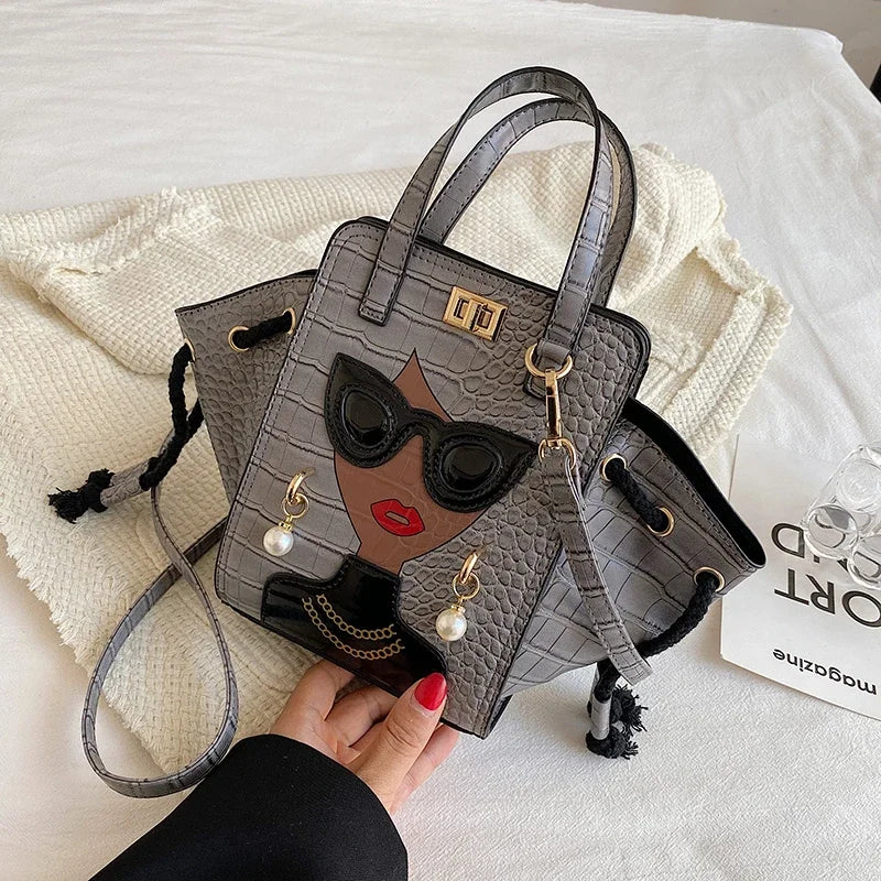 Cartoon Girl Handbag High Quality PU Leather Shoulder Bag for Women Pearl Crossbody Bag Designer Messenger Bag Female Satchel