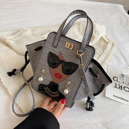 Cartoon Girl Handbag High Quality PU Leather Shoulder Bag for Women Pearl Crossbody Bag Designer Messenger Bag Female Satchel