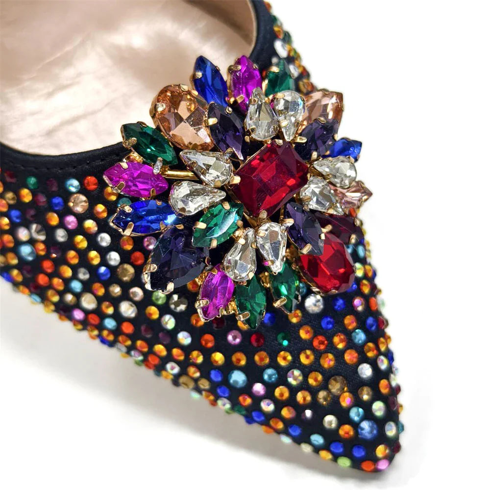 INS Style Green Party Shoe and Bag Set in Women Pointed-Toe Rhinestone High Heels Elegant African Ladies Shoes