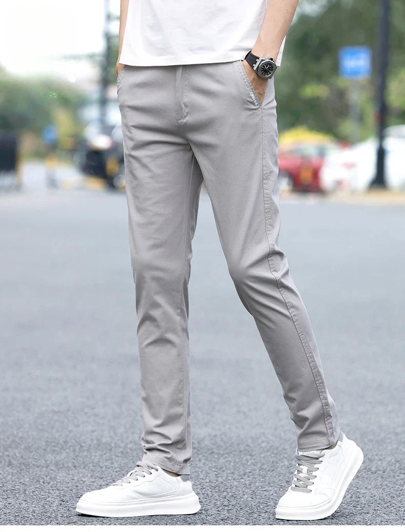 Slim Fit Straight Thin Casual Pants for Men Business Classic Stretch 98% Cotton Soft Spring Summer Trousers Brand Clothing