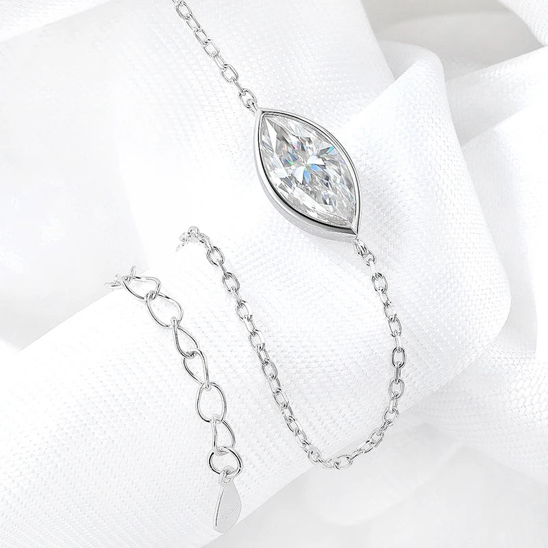 1CT 2CT Marquise Cut Moissanite Bracelets for Women 15-20cm Chain Adjustable Lab Diamond Jewelry 925 Sterling Silver