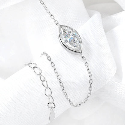 1CT 2CT Marquise Cut Moissanite Bracelets for Women 15-20cm Chain Adjustable Lab Diamond Jewelry 925 Sterling Silver
