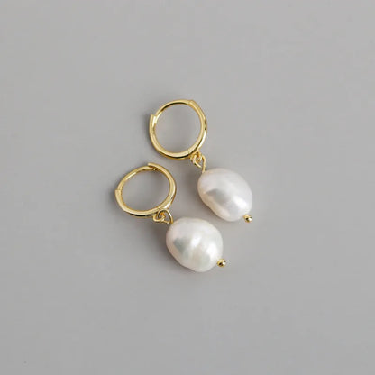 Genuine 925 Sterling Silver Natural Freshwater Baroque  Pearl Unusual Earrings for Women Chic Charming Goth Jewelry 2021