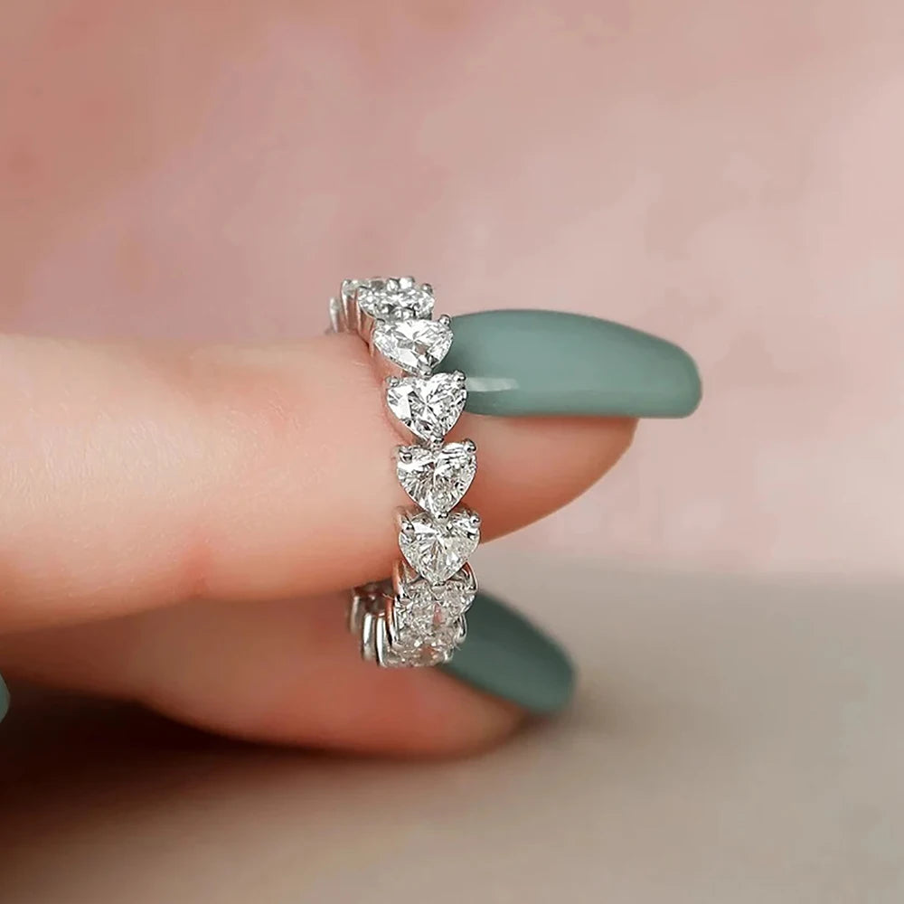 3/4/5mm Heart Cut Moissanite Eternity Band For Women  Certified Lab Diamond Stackable Wedding Band 925 Silver Engagement Ring