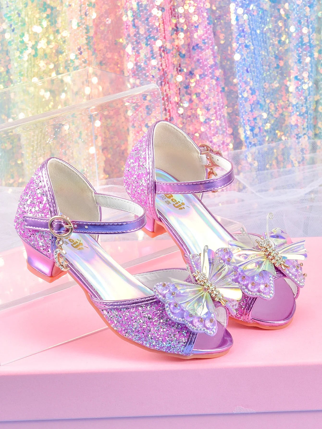 Women's girls' fashionable crystal bow high heels, student princess shoes