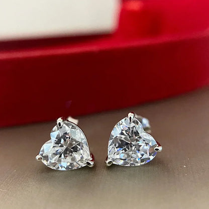 Heart Shape Moissanite Stud Earrings for Women Men 1/2/4carat  Certified Lab Diamond Ear Studs S925 Silver Plated 18k Gold