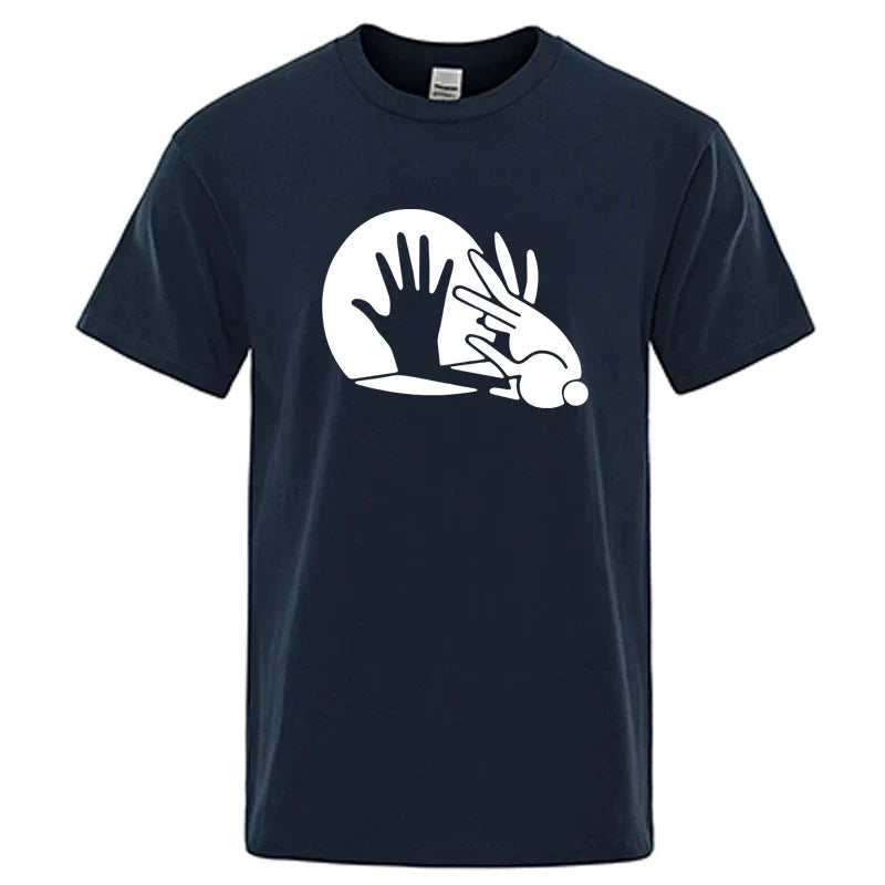 Men's High Quality T-shirt Cotton Blend Funny Shadow Puppet Design Print Summer Casual Loose O-neck for Male T-shirt Tops Tees