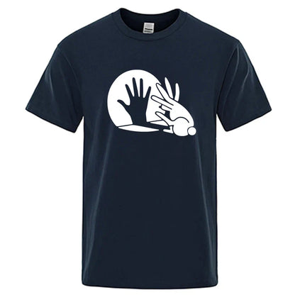 Men's High Quality T-shirt Cotton Blend Funny Shadow Puppet Design Print Summer Casual Loose O-neck for Male T-shirt Tops Tees
