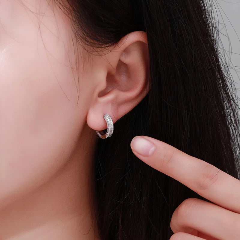 Luxury Real D Color Full 1mm Moissanite Hoop Earrings For Women S925 Sterling Silver Plated 18K Gold Diamond Earring
