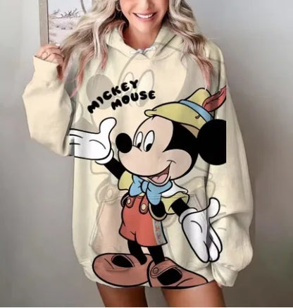 Mickey Mouse Red Hoodie Women 2025 Autumn Oversized Printed Pullover Casual Streetwear Disney Y2K Aesthetic Fashion Comfortable