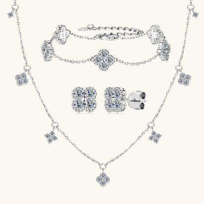 3mm D Moissanite Jewelry Set Clover Flower Pendant Necklace Earrings Bracelet 3 in 1 Sets for Women 925 Silver Charm Gifts