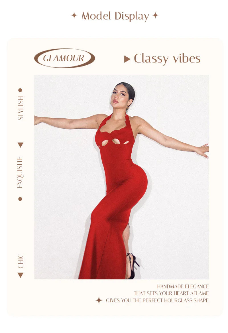 Black Halter Elegant Dress For Women 2025 New Summer Evening Party Celebrity Bodycon Long Dress Red Brown Prom Vestido