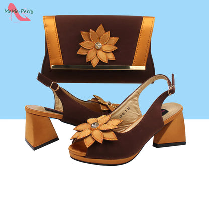 Design Italian Women Shoes and Bag Set in Green Color High Quality Comfortable Heels with Appliques for Wedding