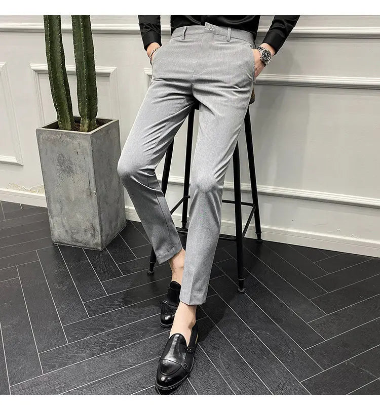 Men's Slim Fit Chino Pants with Embroidered Design - Classic Korean Style Casual Trousers for Daily Wear 28-42