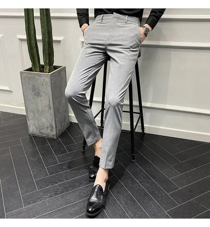 Men's Slim Fit Chino Pants with Embroidered Design - Classic Korean Style Casual Trousers for Daily Wear 28-42