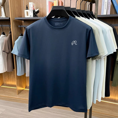 Men's New Summer High Quality Cooling Sensation T-Shirt Round Neck Brand Printing Short Sleeves Tops Leisure Fashion Men Swear
