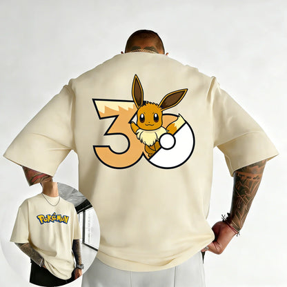 30th Anniversary Eevee Printed T-shirt Summer New Men's and Women's Trendy Large Loose Casual Y2K Short Sleeve Top
