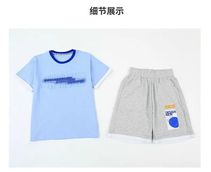 Teen Boys Tracksuit Clothes Sets 2026 Summer Children Gradient Letter Print Short Sleeve T-shirt+Shorts 2Pcs Kids Casual Outfits