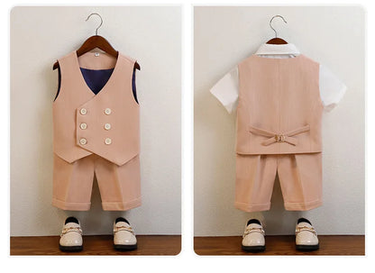 Boys Summer Vest Shorts Performance Suit Children Formal Wedding Dress Kids Photography Suit Baby Birthday Ceremony Costume