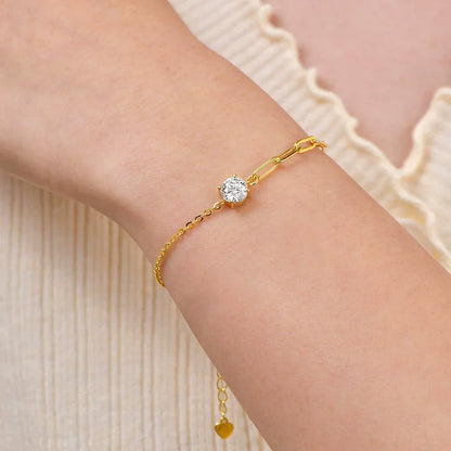 Certified 1CT Round Moissanite Solitaire Bracelet S925 Silver Plated 18K Gold D VVS Lab Diamond WristChain Jewelry Gift
