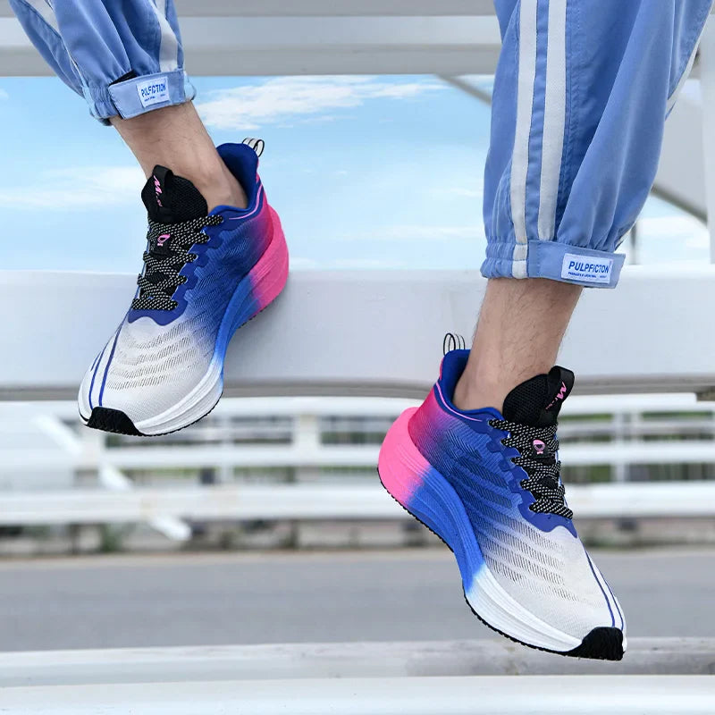 Men's Shoes Carbon Plate Cushioning Road Running Shoes Fashionable Printed Lace Up Tennis Shoes Non-slip Breathable Sports Shoes